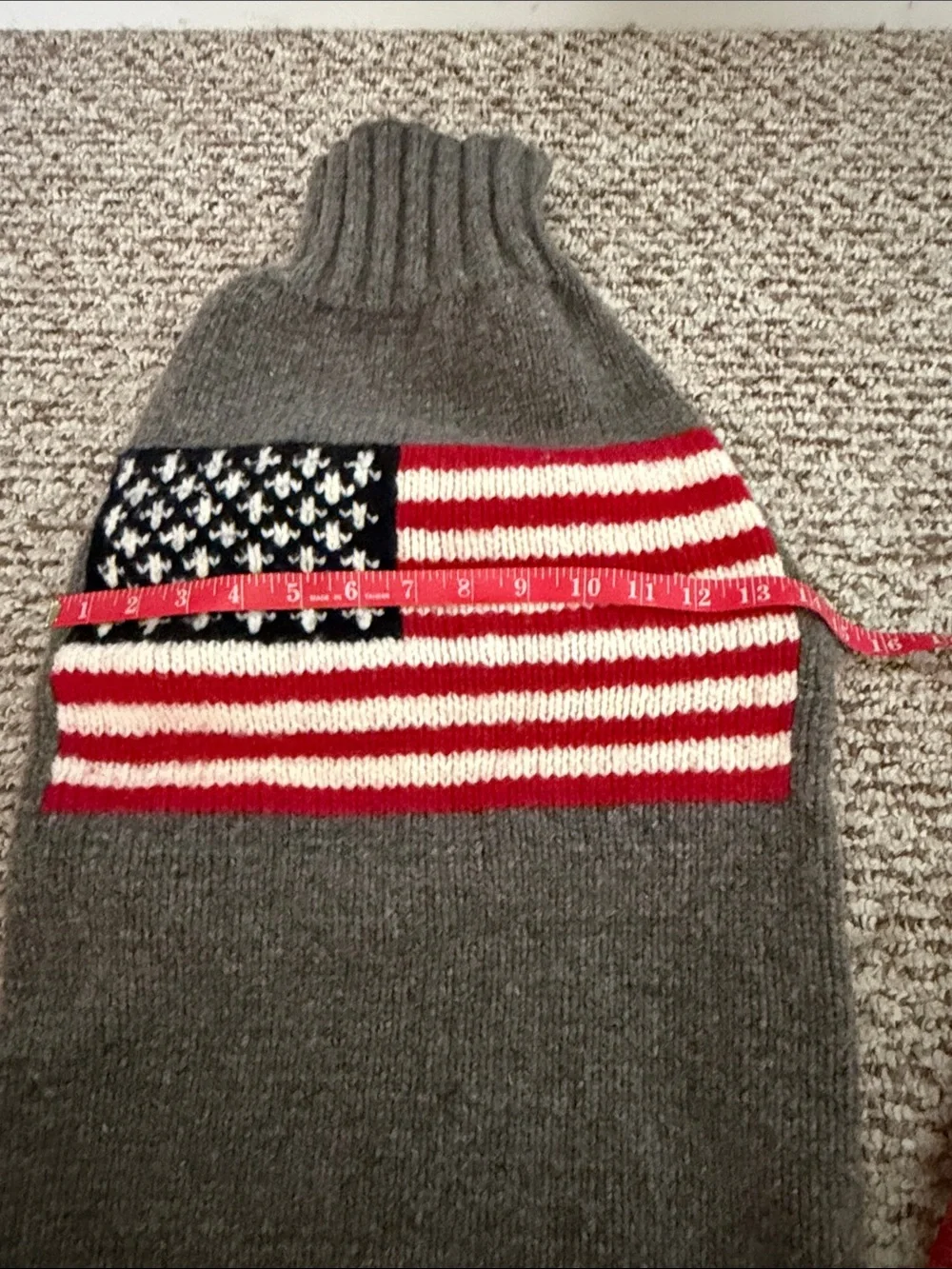 Grey Dog Sweater with American Flag Knit